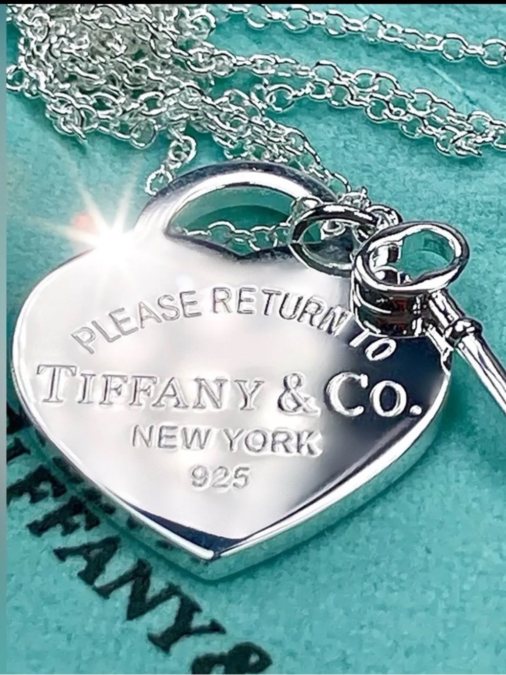 Authentic Tiffany & Co. Silver Heart Stamped Pendant Key Necklace